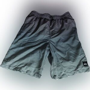Boys Quiksilver Black and White Striped Swim Trunks